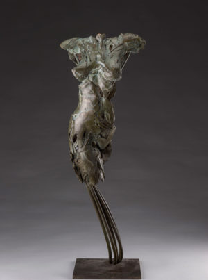 Entitled Ushabti Renenet this is a bronze sculpture of a partial female figure with an exposed interior structure created by sculptor Blake Ward