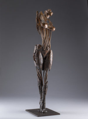 Entitled Ushabti Ryuu, this is a bronze sculpture of a partial female figure with an exposed interior structure created by sculptor Blake Ward.
