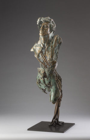 Entitled Angel Hamael, this is a bronze sculpture of a partial female figure with an exposed interior structure created by sculptor Blake Ward