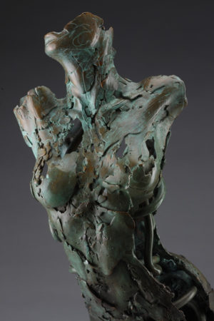 Entitled The Archangel Ramiel, this is a bronze sculpture of a partial female figure with an exposed interior structure created by sculptor Blake Ward
