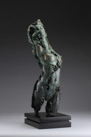 Entitled Angel Uzziel, this is a bronze sculpture of a partial female figure with an exposed interior structure created by sculptor Blake Ward.
