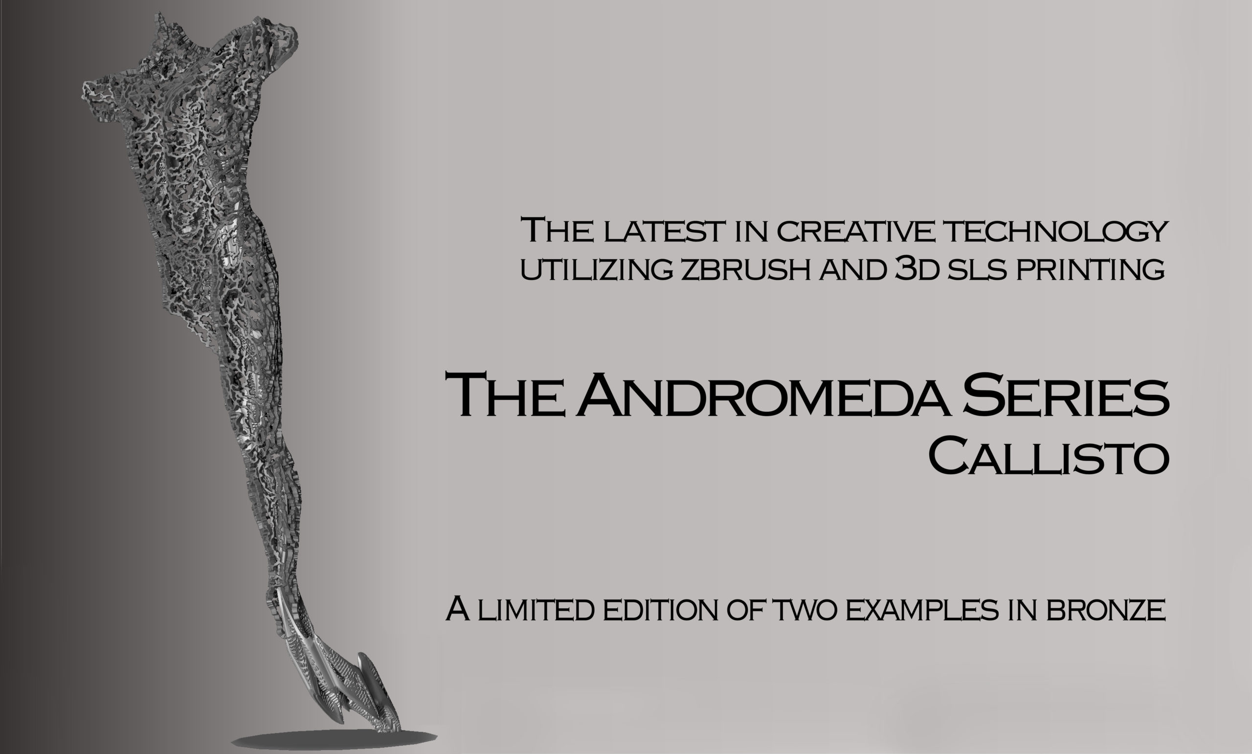 Photo of an promotional poster for the Andromeda Series of 3D printed sculpture.